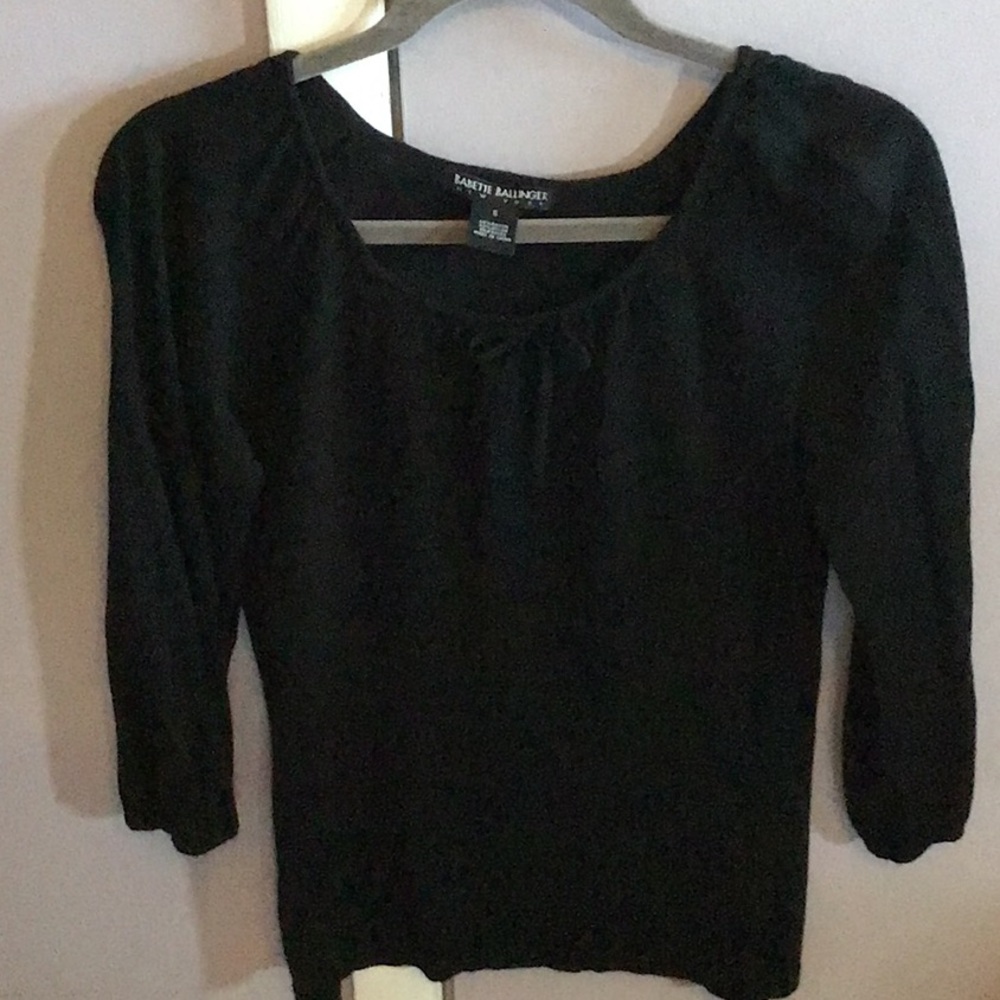 BABETTE BALLINGER NEW YORK SZ.S LADIES BLACK SWEATER. 3/4 ELASTIC SLEEVE & NECK.
